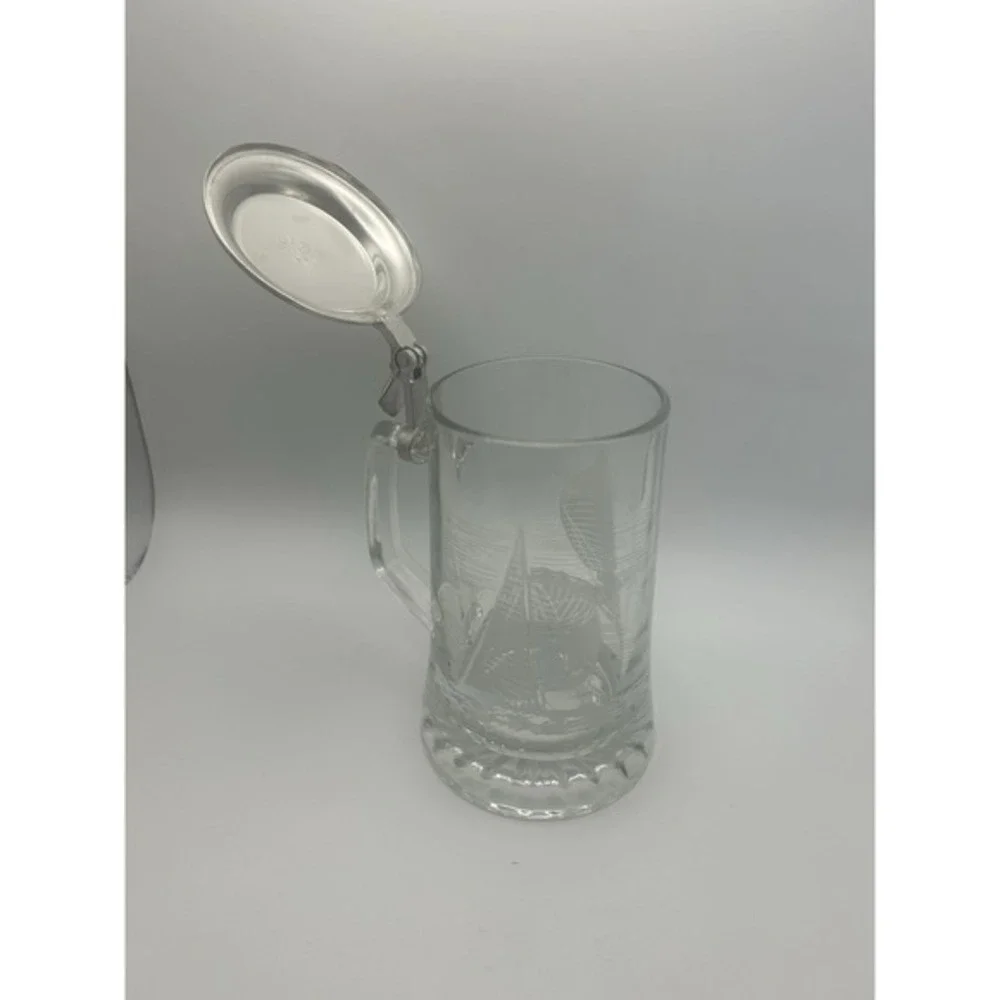 Vintage Old Spice Pewter Lidded Beer Stein‎ Columbia 1964 Glass Mug 95% Zinn